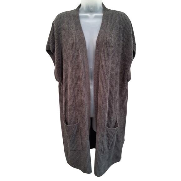 Barefoot Dreams Cozy Chic Ultra Lite Gray Knit Sleeveless Long Cardigan Large - Picture 1 of 7